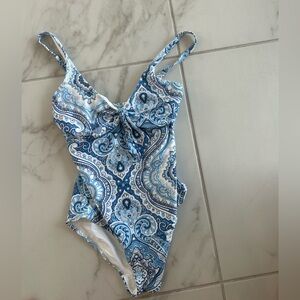 Melissa Odabash Blue Paisley Halter One-Piece Swimsuit